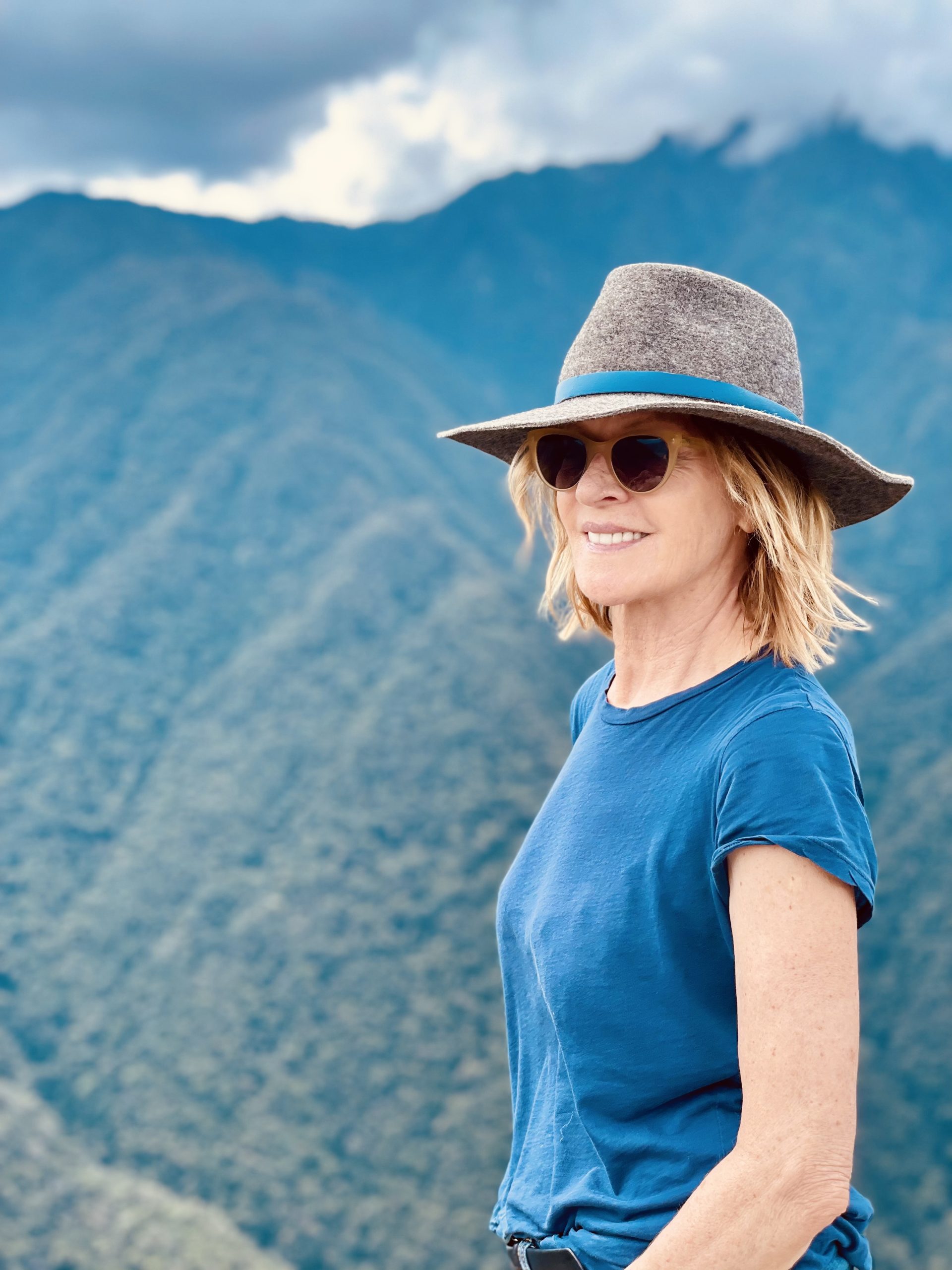 Polley at Machu Picchu on the set of Transformers: Rise of the Beasts