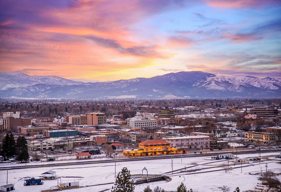 Missoula Montana skyline at sunset. Photo credit Visit Missoula! Facebook