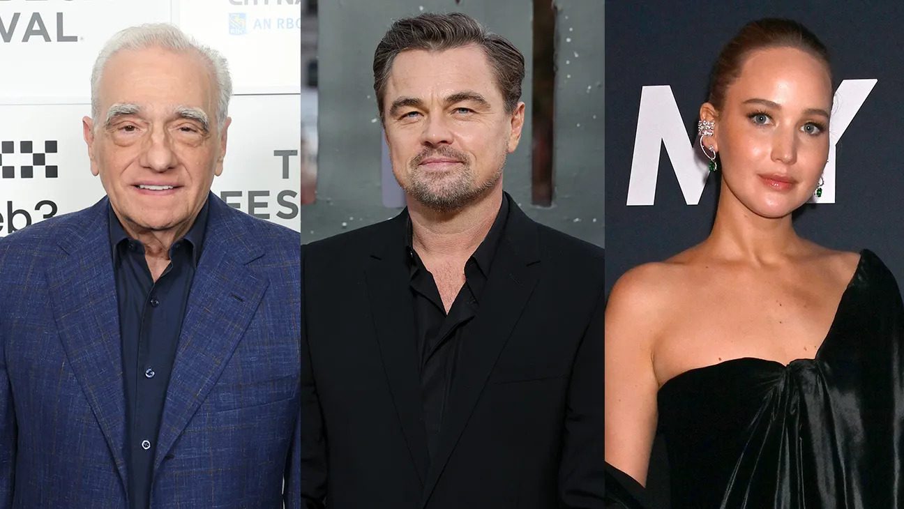 Scorsese-DiCaprio-Lawrence Martin Scorsese, Leonardo DiCaprio, and Jennifer Lawrence
