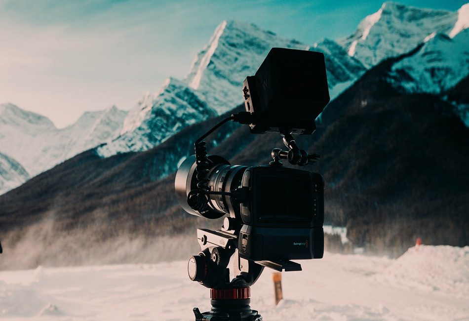 Filming in snowy